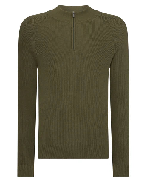 ID25569-Remus Green Rib Quarter Zip Knitwear