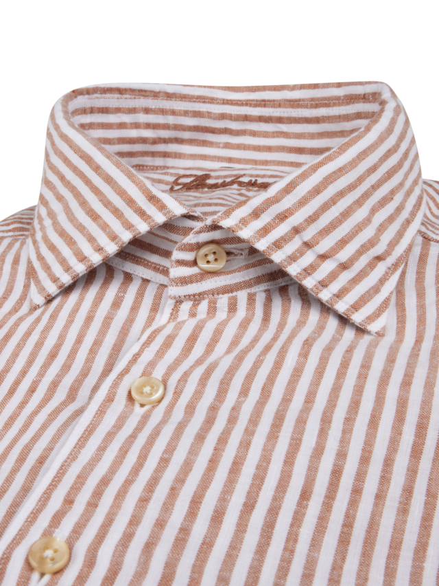 ID24348-Stenstroms Rust Linen Stripe Shirt