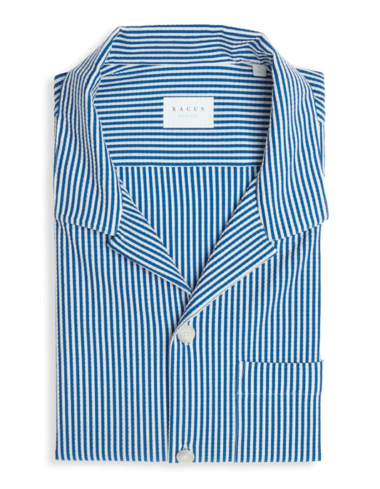 ID25262-Xacus S/S Blue Stripe Seersucker Shirt