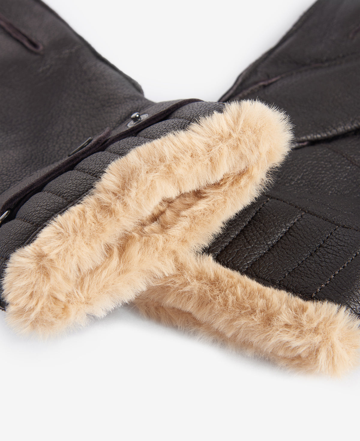 ID25703-Barbour Brown Fleece Lined Leather Gloves