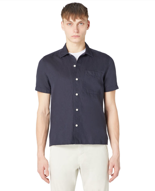 ID70253-Remus Navy Linen Mix Short Sleeve Shirt