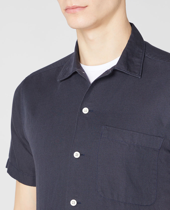 ID70253-Remus Navy Linen Mix Short Sleeve Shirt