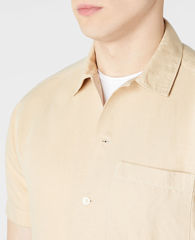 ID70254-Remus Linen Mix Short Sleeve Shirt Beige
