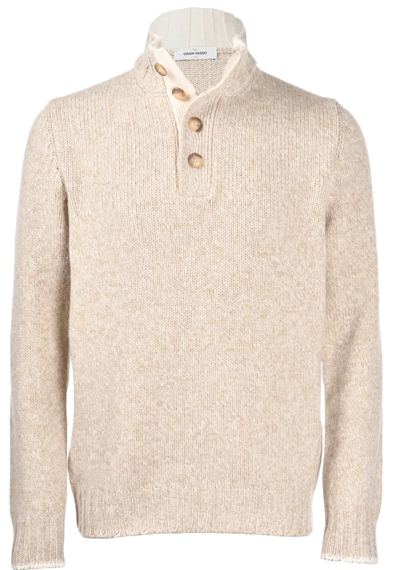 ID25536-Gran Sasso Ecru Marl Button Neck Knitwear
