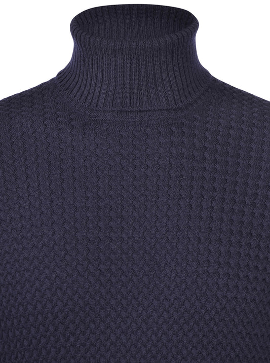 ID80276-Gran Sasso Navy Micro Cable Roll Neck
