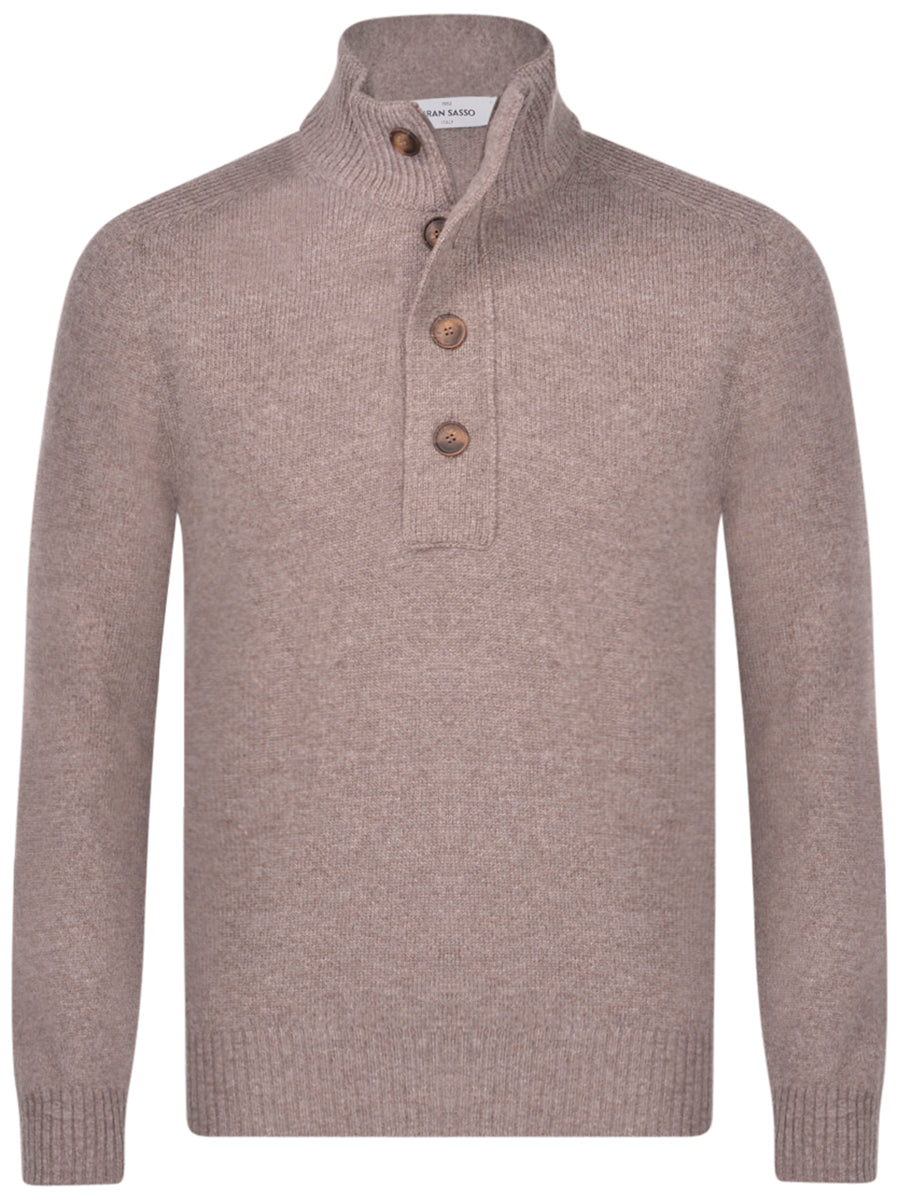 ID25535-Gran Sasso Brown Button Neck Knitwear