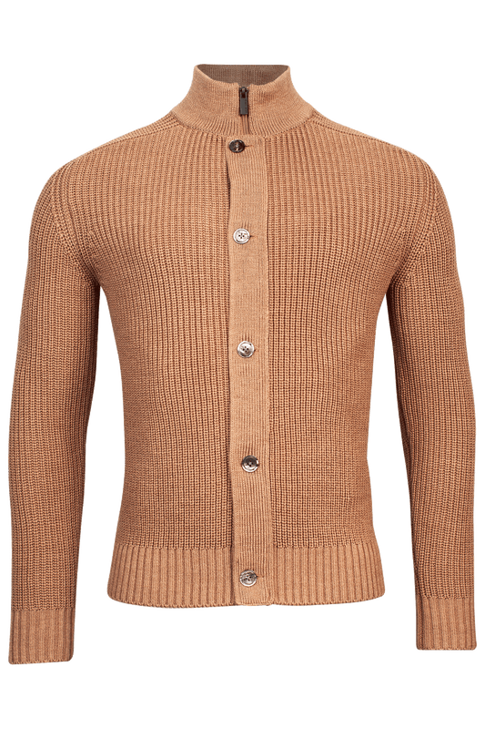 ID80029-Thomas Maine Camel Ribbed Cardigan