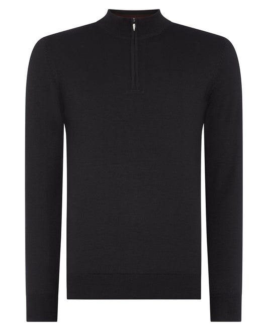 ID24722-Remus Black Zip Neck Knitwear