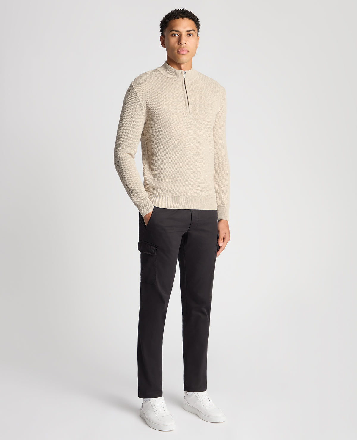 ID24728-Remus Ecru Quarter Zip Knitwear