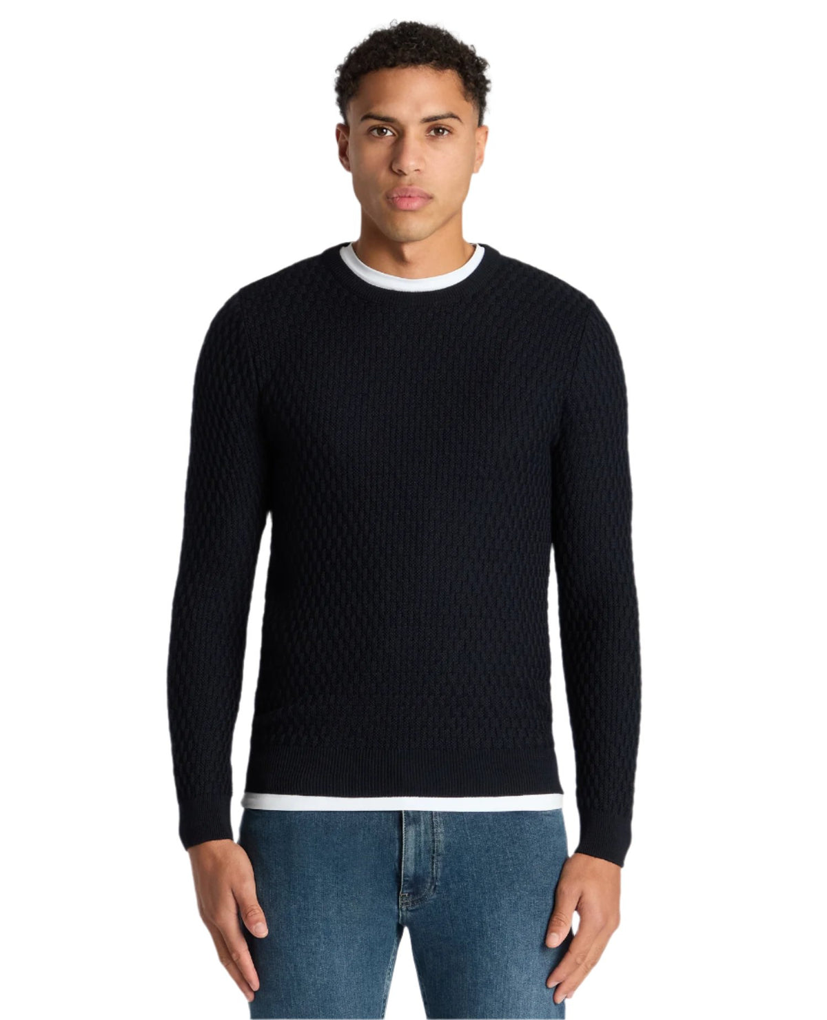 ID24726-Remus Navy Bubble Knit Crew Neck