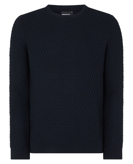 ID24726-Remus Navy Bubble Knit Crew Neck