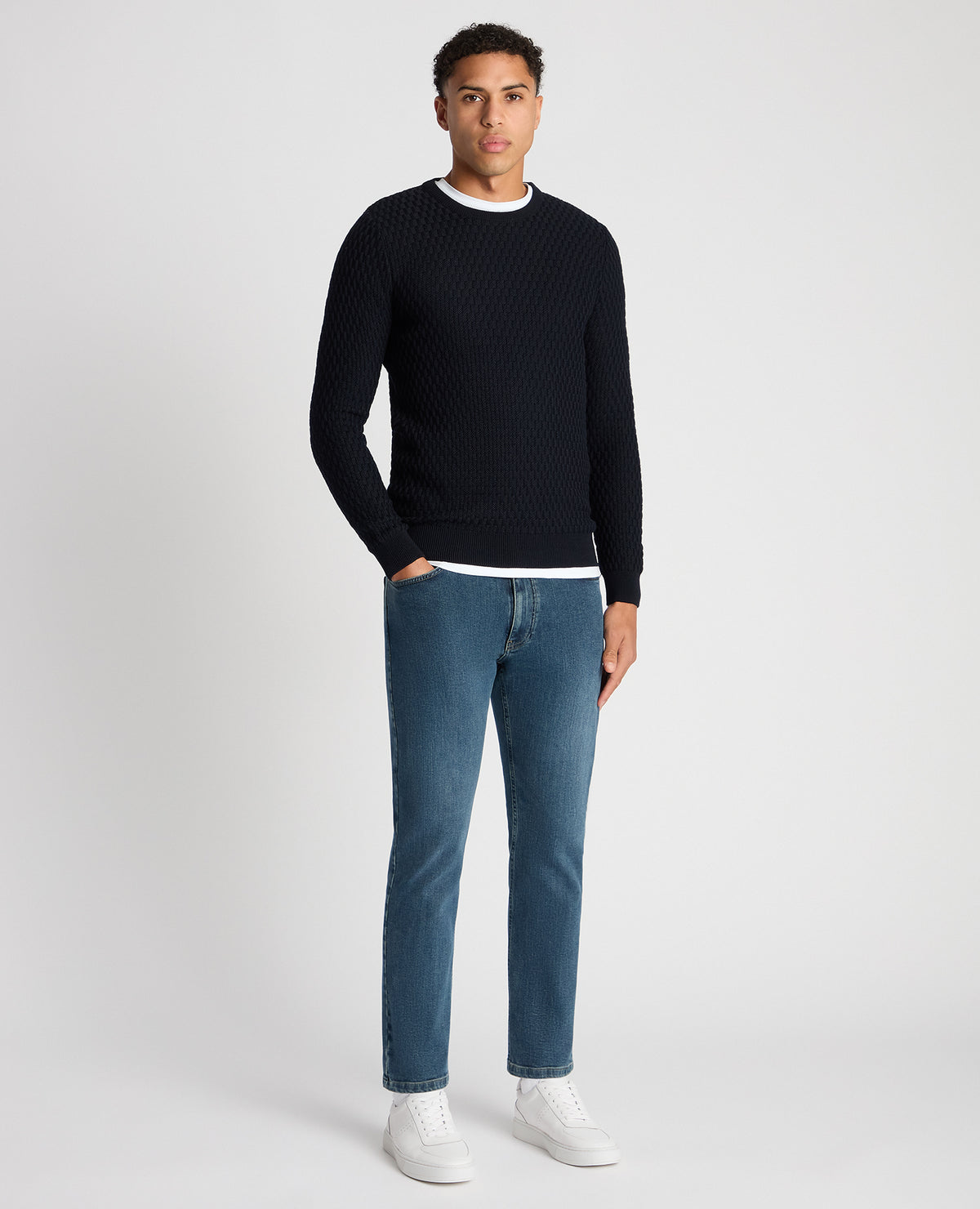 ID24726-Remus Navy Bubble Knit Crew Neck