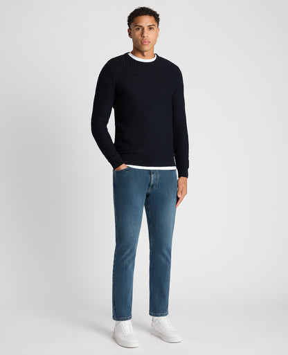 ID24726-Remus Navy Bubble Knit Crew Neck