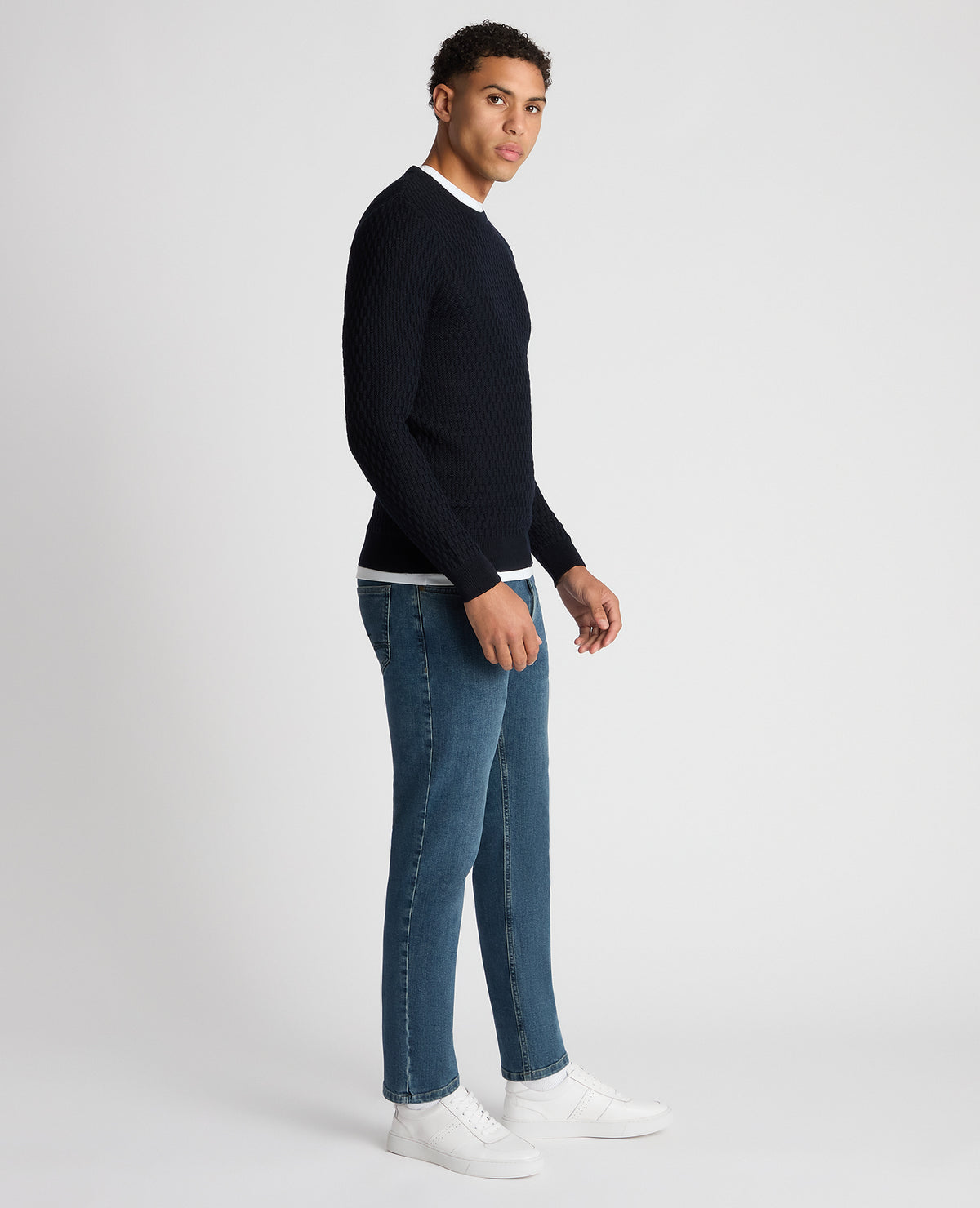 ID24726-Remus Navy Bubble Knit Crew Neck