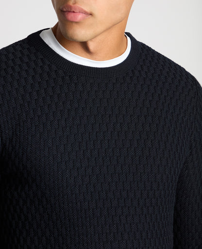 ID24726-Remus Navy Bubble Knit Crew Neck