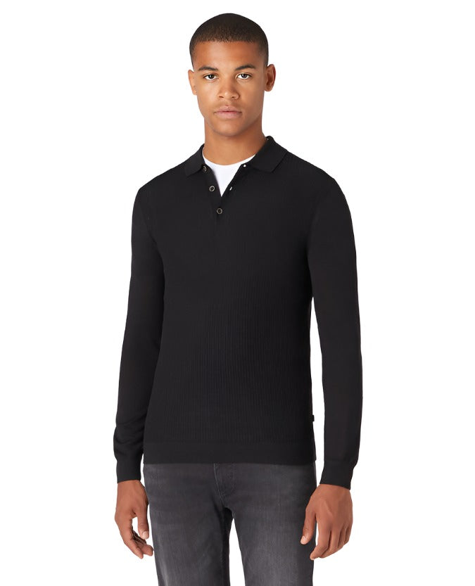 ID80072-Remus Black Rib Polo Knitwear