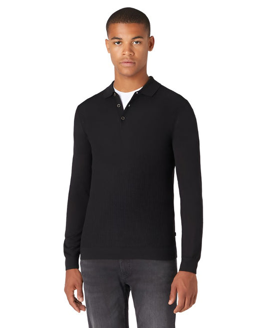 ID80072-Remus Black Rib Polo Knitwear
