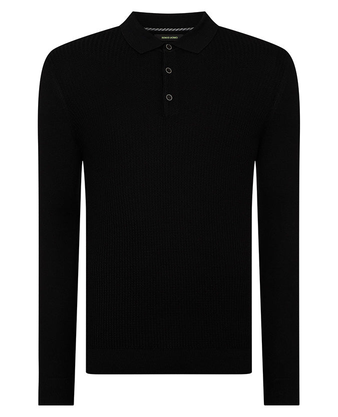 ID80072-Remus Black Rib Polo Knitwear