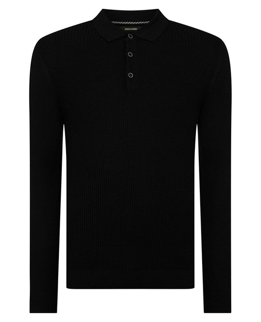 ID80072-Remus Black Rib Polo Knitwear