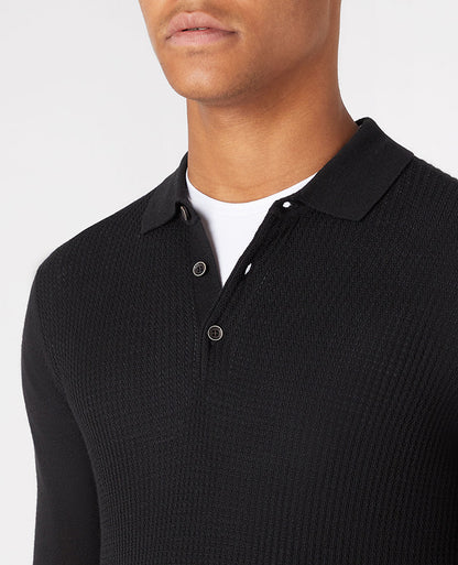 ID80072-Remus Black Rib Polo Knitwear