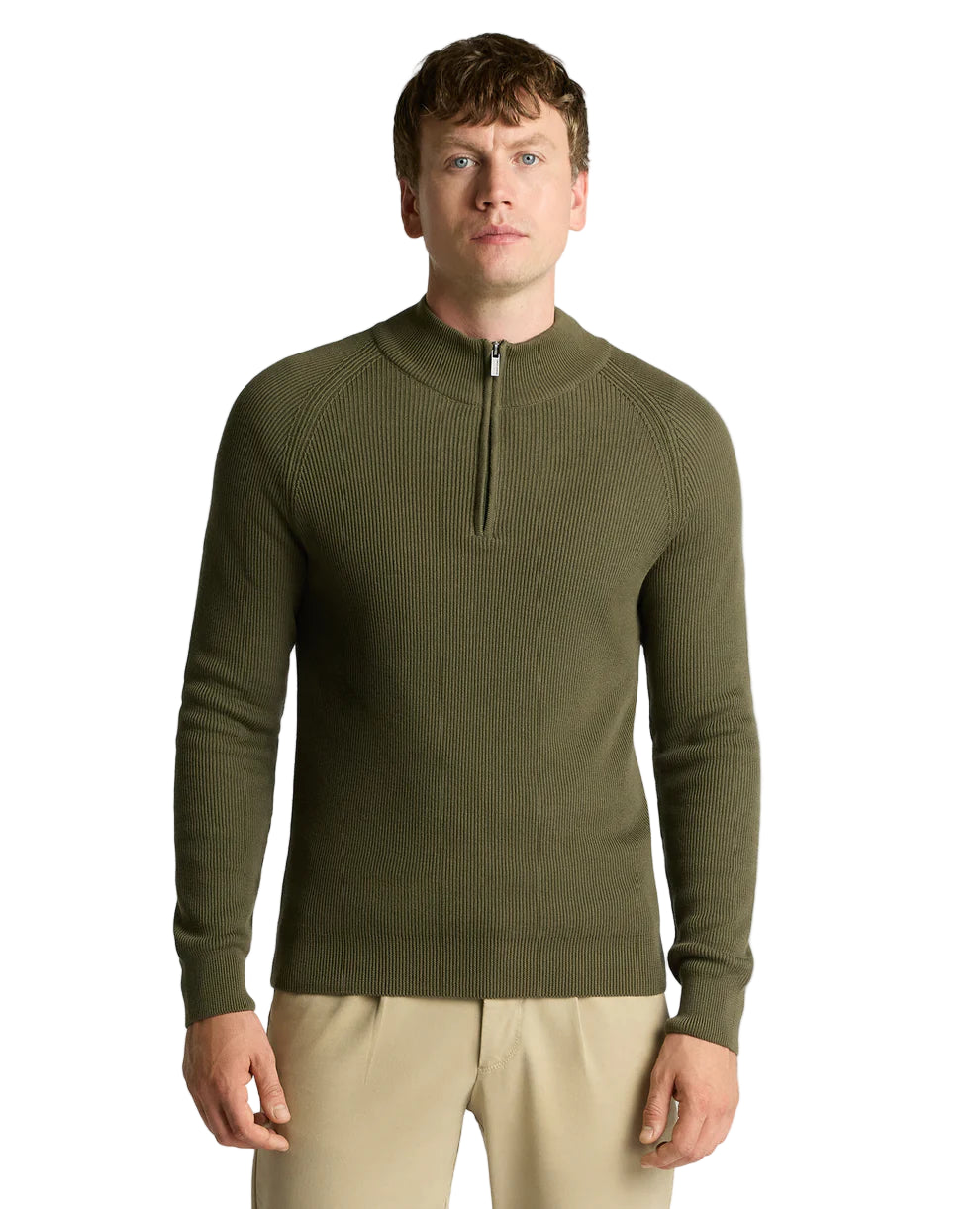 ID25569-Remus Green Rib Quarter Zip Knitwear