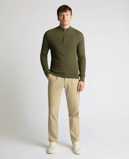 ID25569-Remus Green Rib Quarter Zip Knitwear