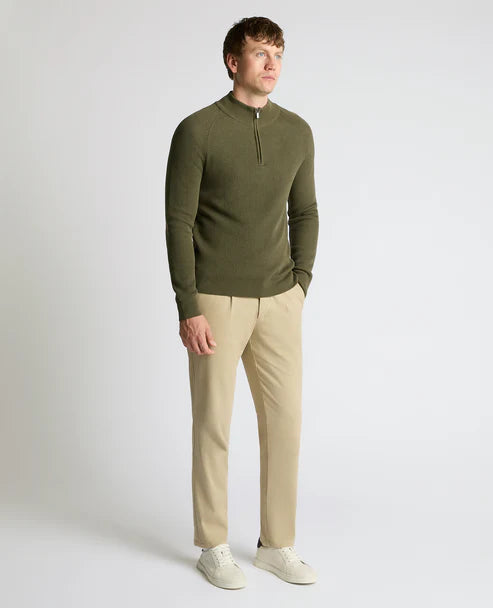 ID25569-Remus Green Rib Quarter Zip Knitwear