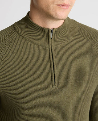 ID25569-Remus Green Rib Quarter Zip Knitwear