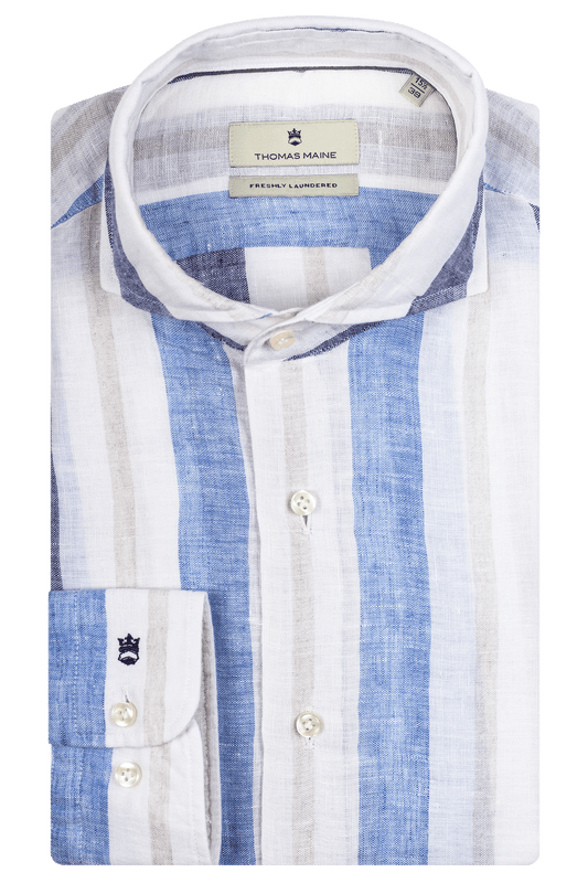 ID24463-Thomas Maine Blue Stripe Linen Shirt