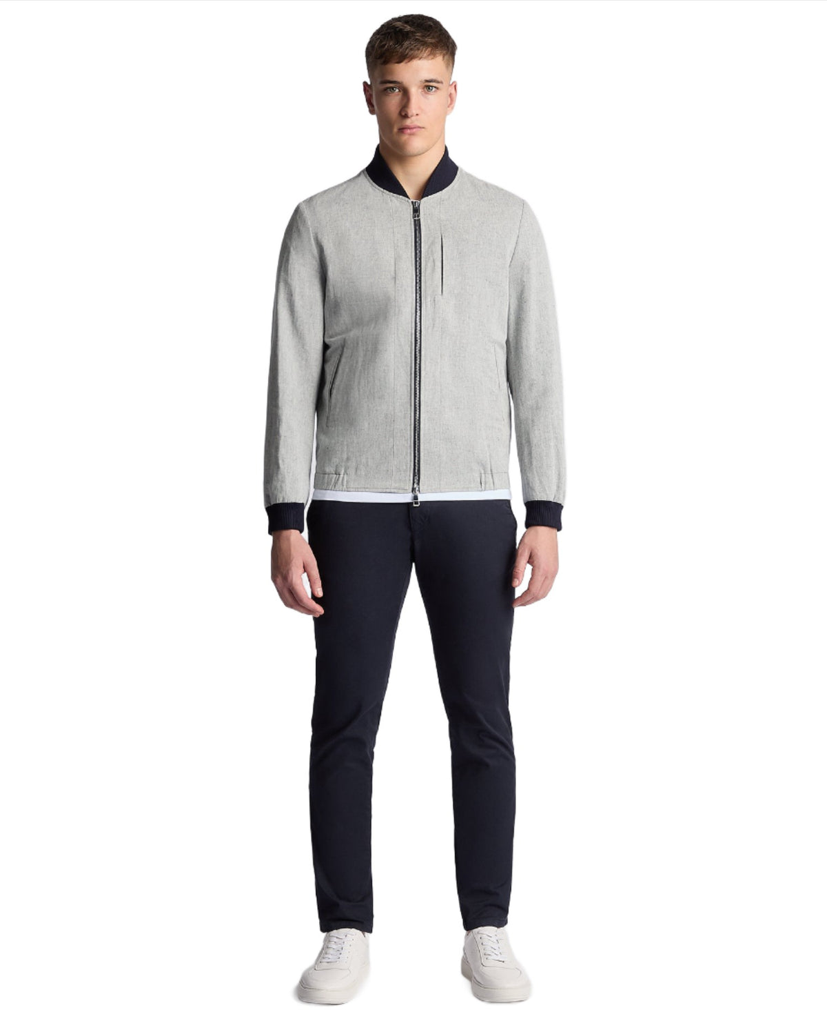 ID24428-Remus Grey Linen Bomber Jacket