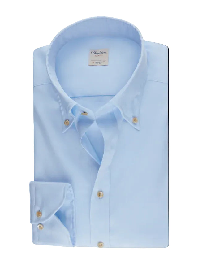 A sky blue Stenstroms Oxford shirt with a button-down collar and chest pocket, displayed on a white background.