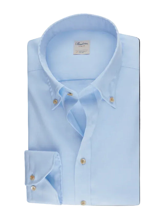 A sky blue Stenstroms Oxford shirt with a button-down collar and chest pocket, displayed on a white background.
