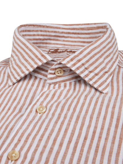 ID24348-Stenstroms Rust Linen Stripe Shirt