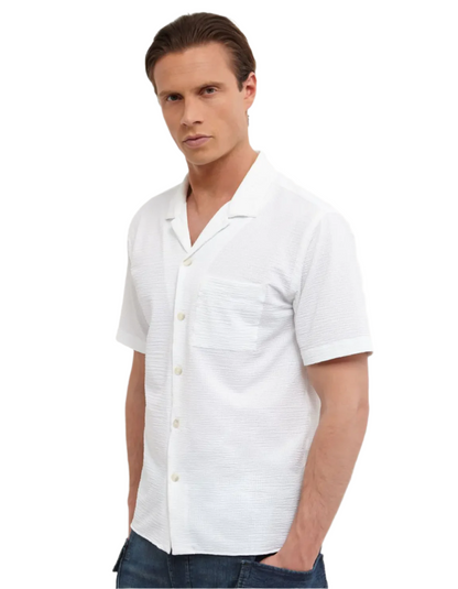 ID25261-Xacus S/S Seersucker White Shirt