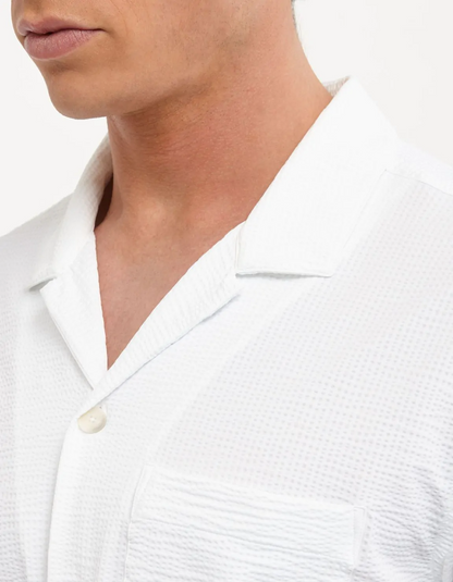 ID25261-Xacus S/S Seersucker White Shirt