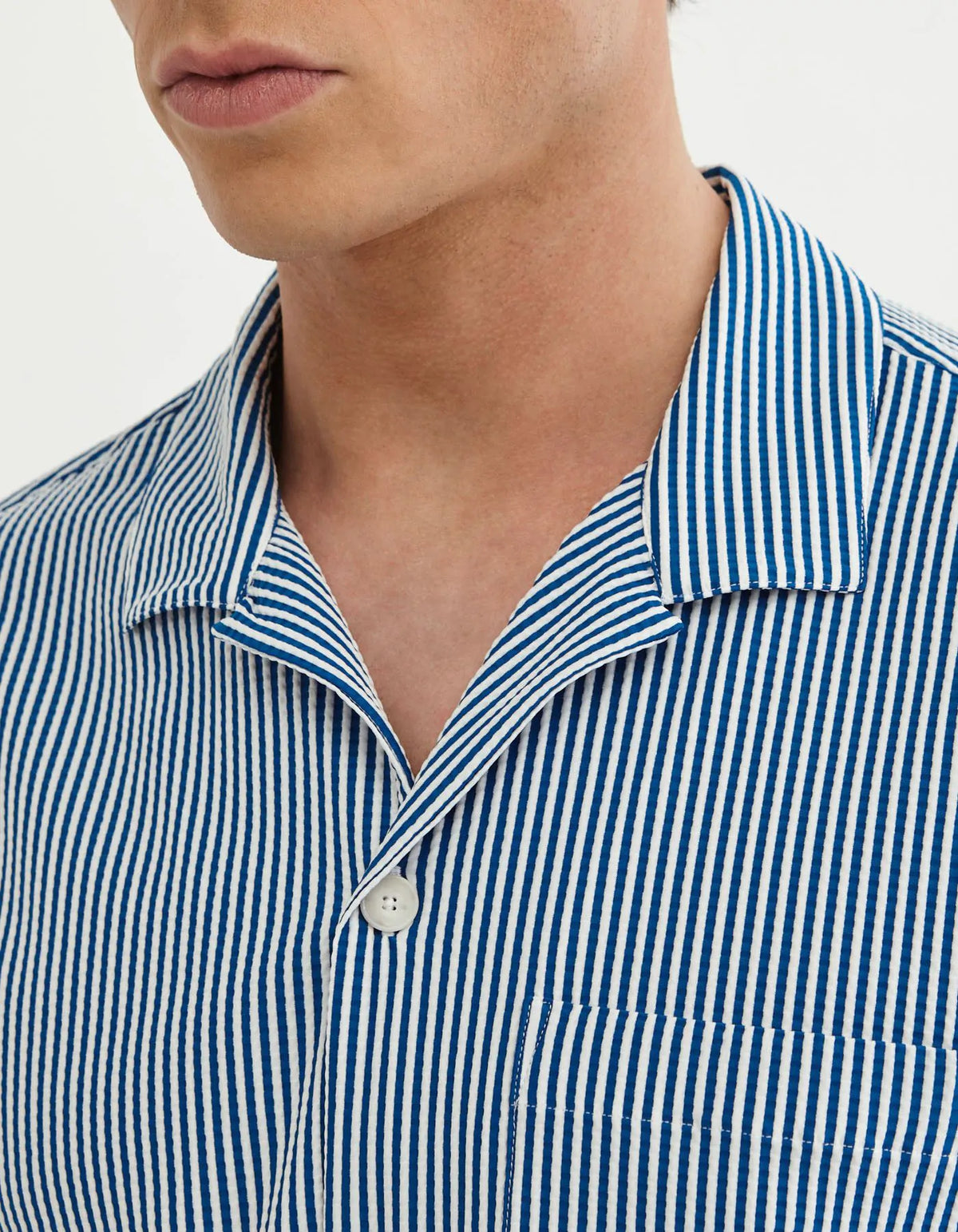ID25262-Xacus S/S Blue Stripe Seersucker Shirt
