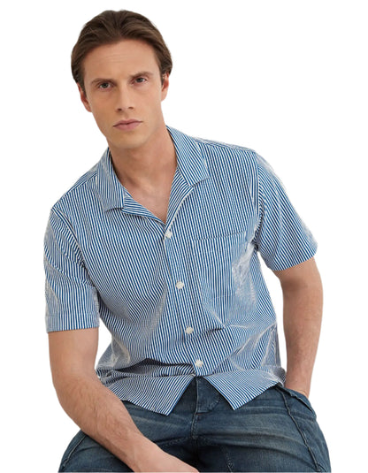 ID25262-Xacus S/S Blue Stripe Seersucker Shirt