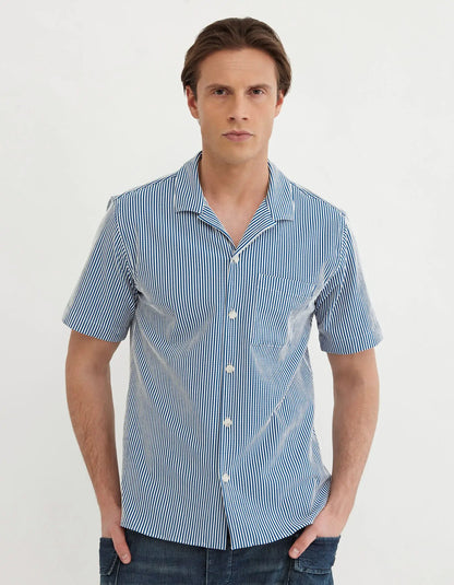ID25262-Xacus S/S Blue Stripe Seersucker Shirt