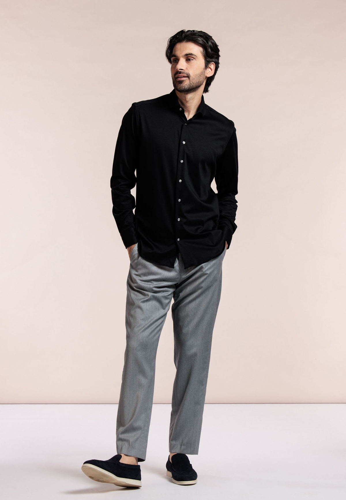 ID25404 Thomas Maine Black Stretch Jersey Shirt