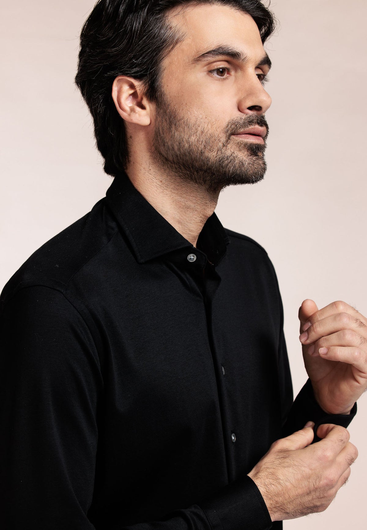 ID25404 Thomas Maine Black Stretch Jersey Shirt