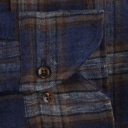 ID80374-Stenstroms Navy Brown Check Button Down