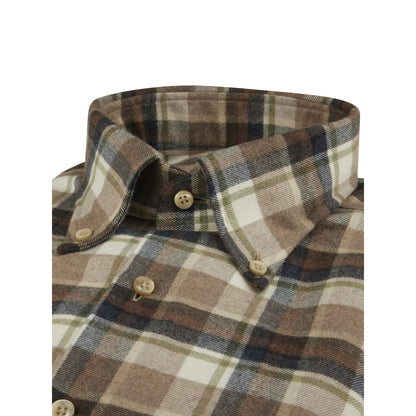 ID80379-Stenstroms Ecru Brown Check Shirt