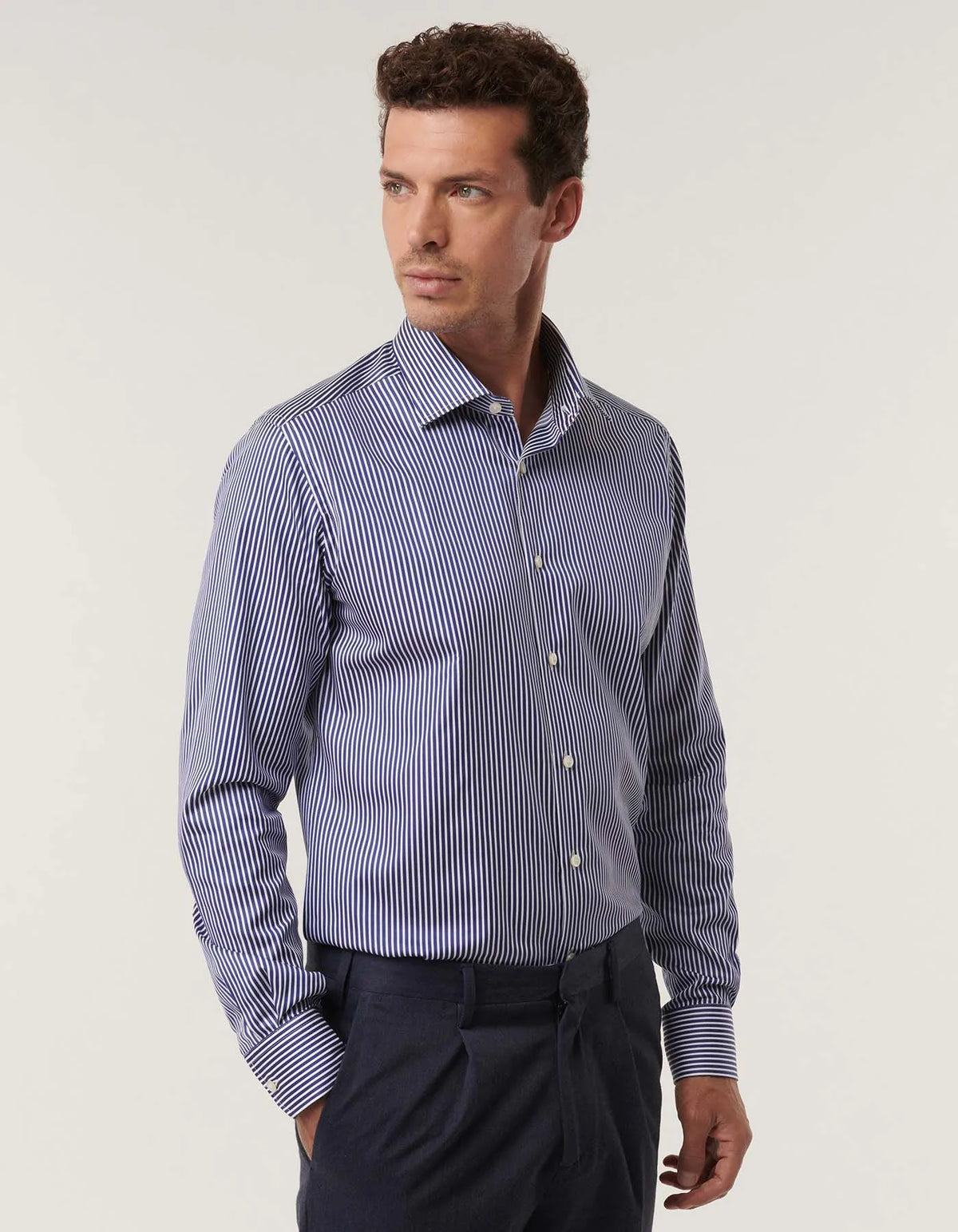 ID80403-Xacus Navy Stripe Button Down Shirt