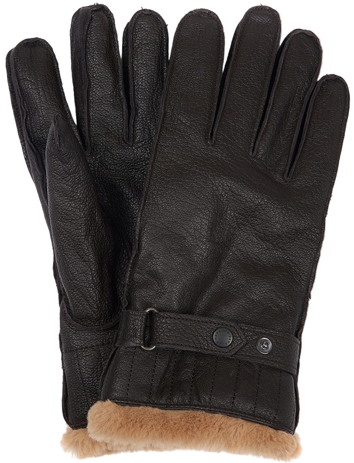 ID25703-Barbour Brown Fleece Lined Leather Gloves
