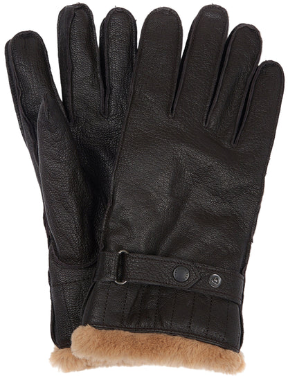 ID25703-Barbour Brown Fleece Lined Leather Gloves