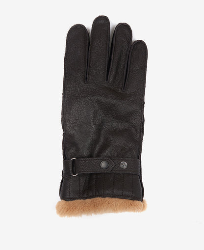 ID25703-Barbour Brown Fleece Lined Leather Gloves