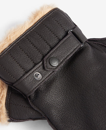 ID25703-Barbour Brown Fleece Lined Leather Gloves