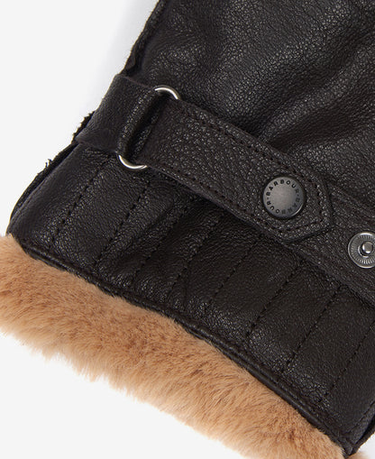 ID25703-Barbour Brown Fleece Lined Leather Gloves