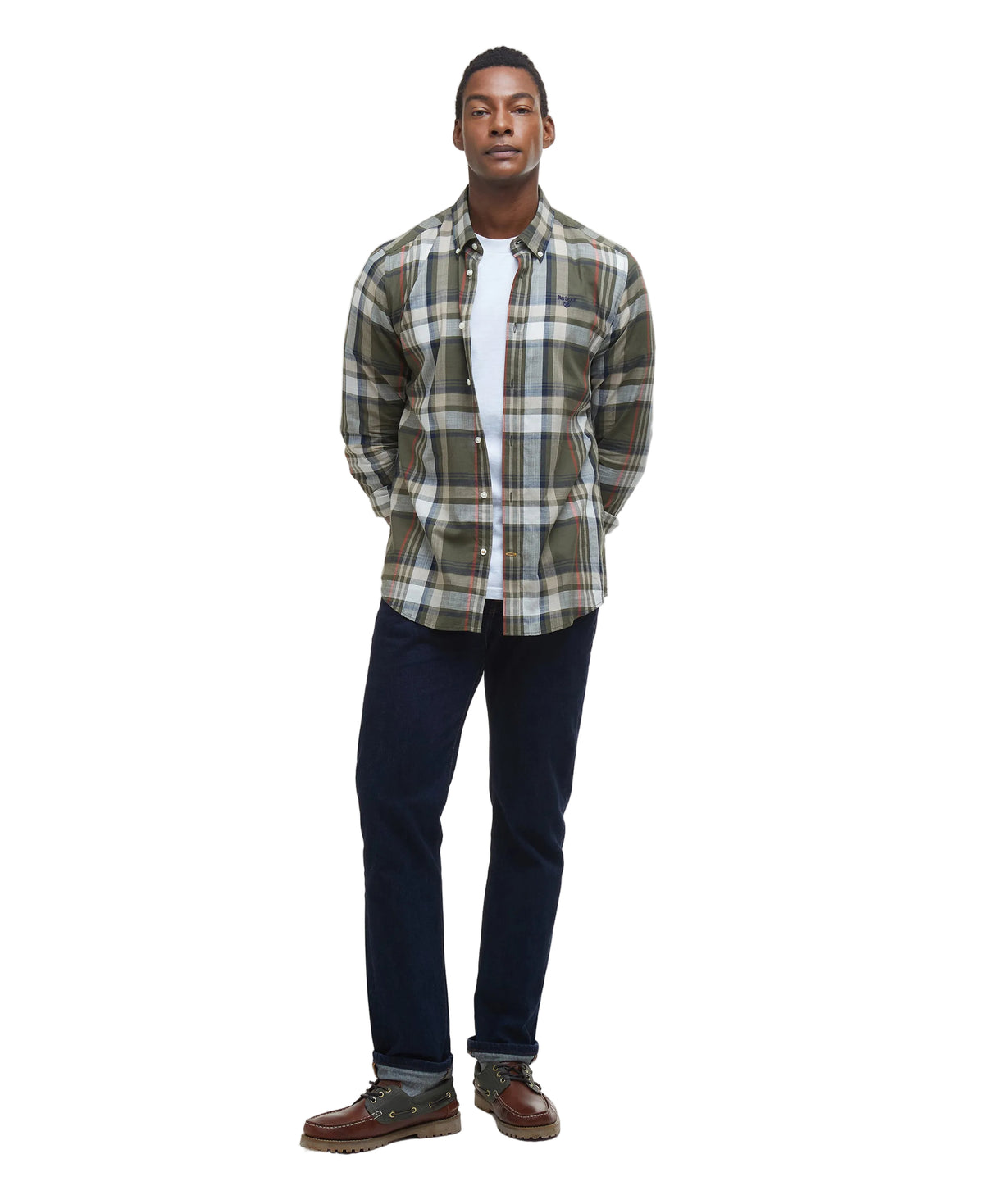 ID25099-Barbour Olive Tan Kidd Shirt