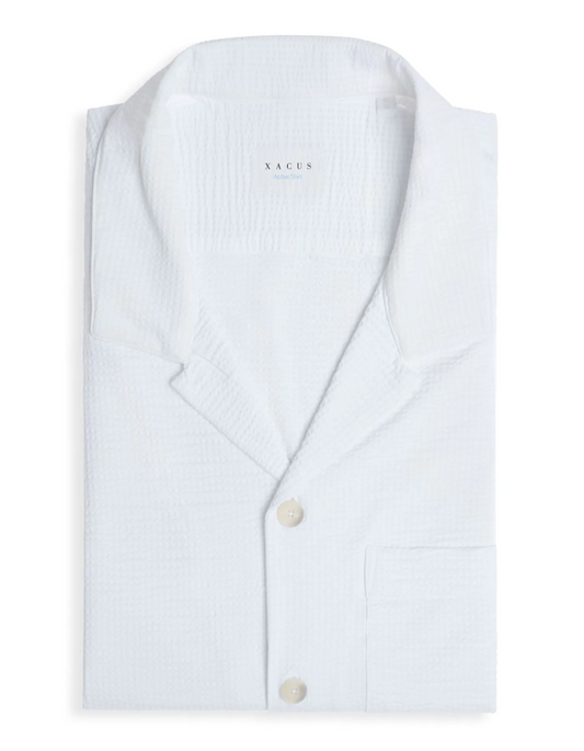 ID25261-Xacus S/S Seersucker White Shirt